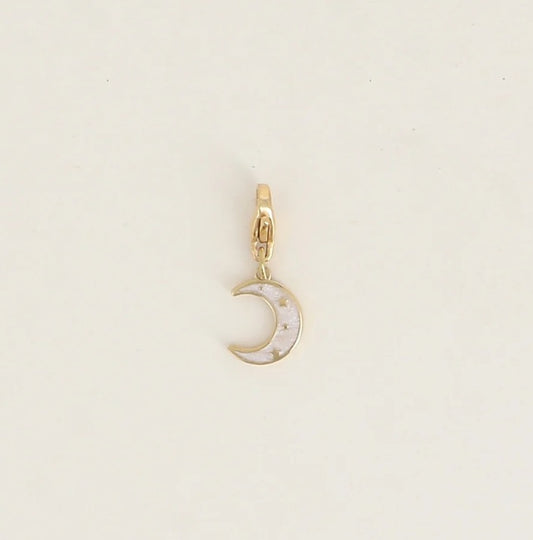Le charm - croissant de lune en émail motif étoilé